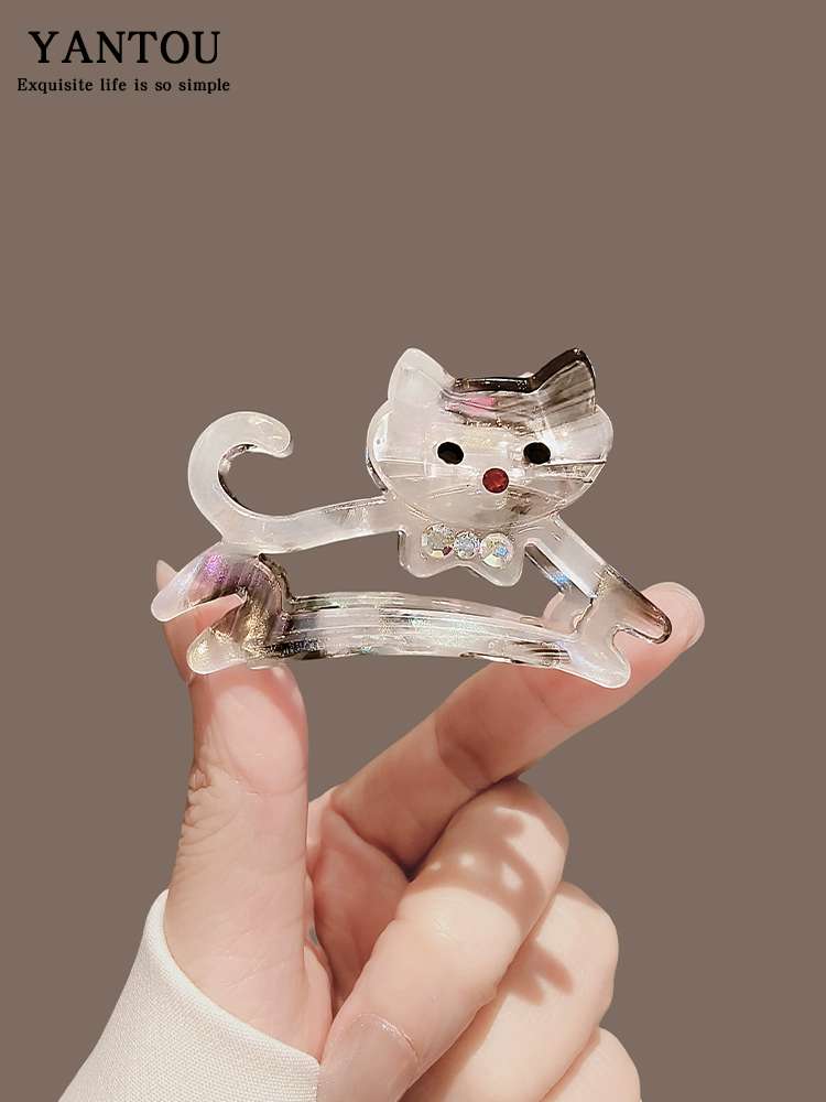 法式俏皮少女感猫咪中号鲨鱼夹抓夹减龄百搭舒适半扎发发抓发夹女详情图2