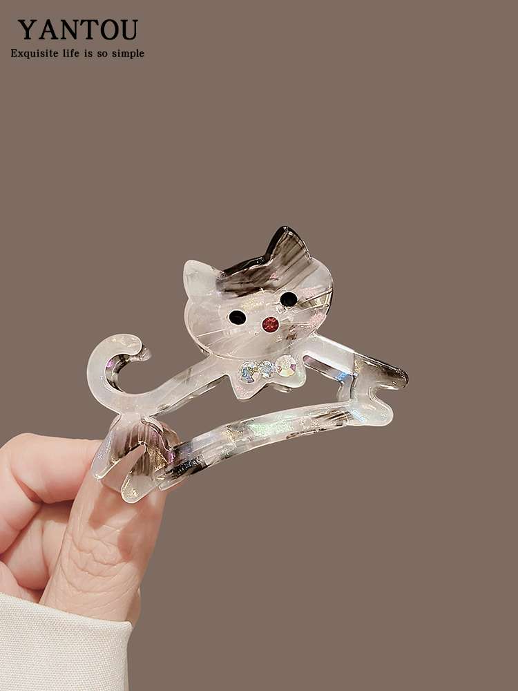 法式俏皮少女感猫咪中号鲨鱼夹抓夹减龄百搭舒适半扎发发抓发夹女产品图