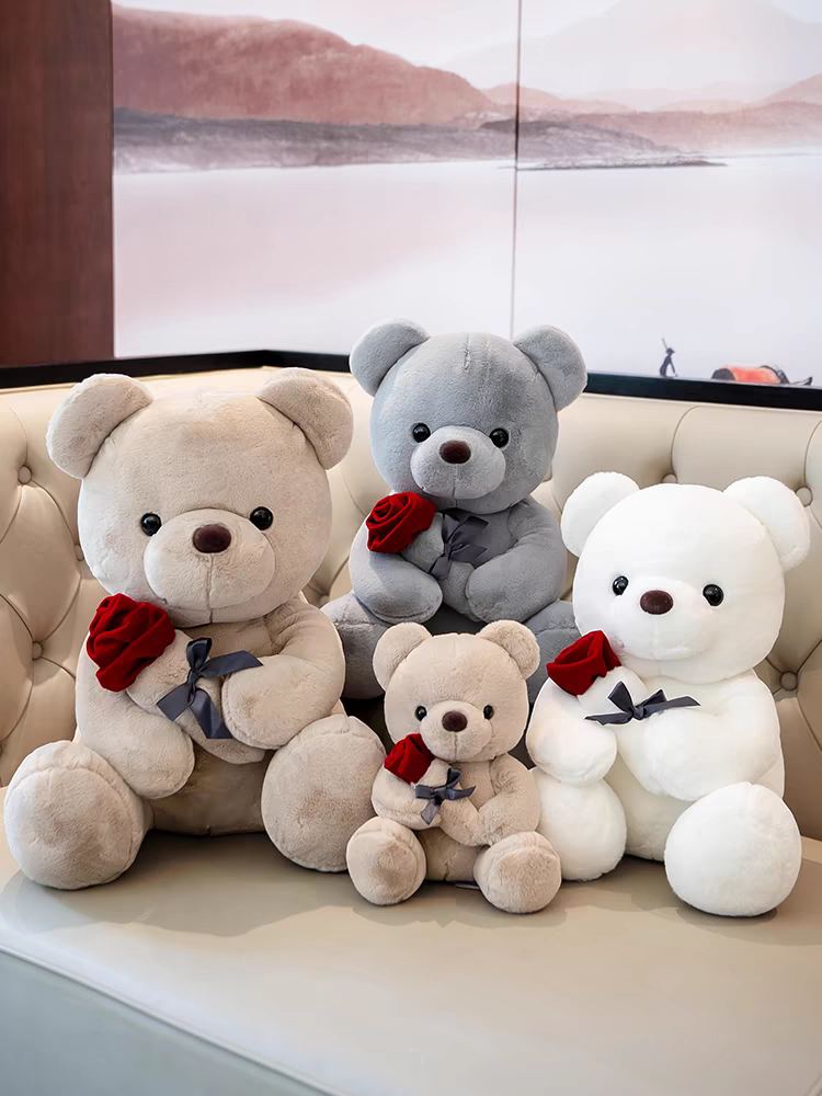 可爱情人节坐版玫瑰花毛绒公仔小熊玩偶情人节礼物泰迪熊女生礼物