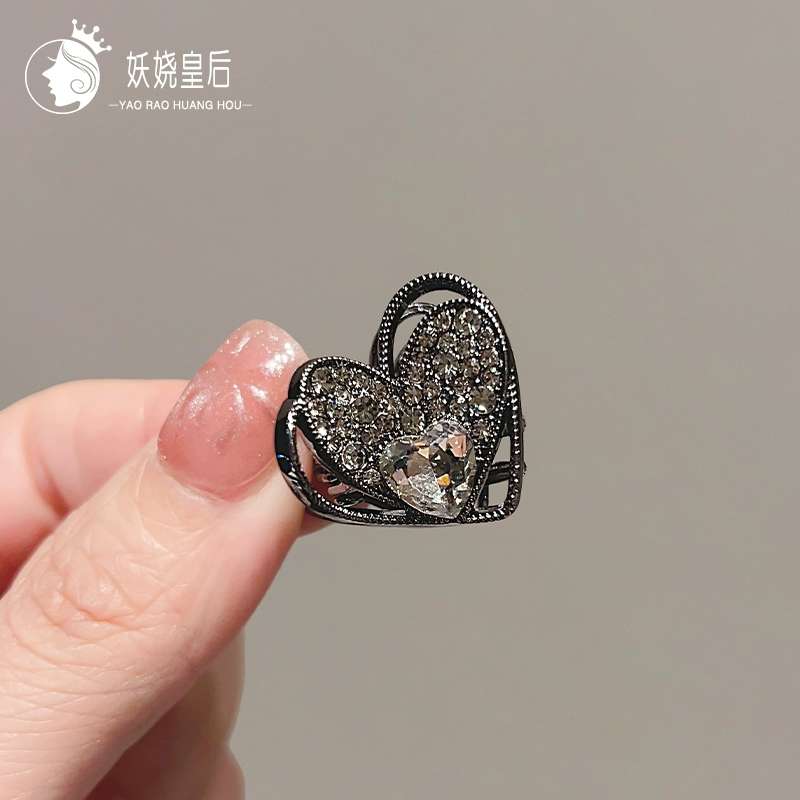 高级感水钻爱心金属发夹女小号夹子高马尾抓夹顶夹发量少精致发抓