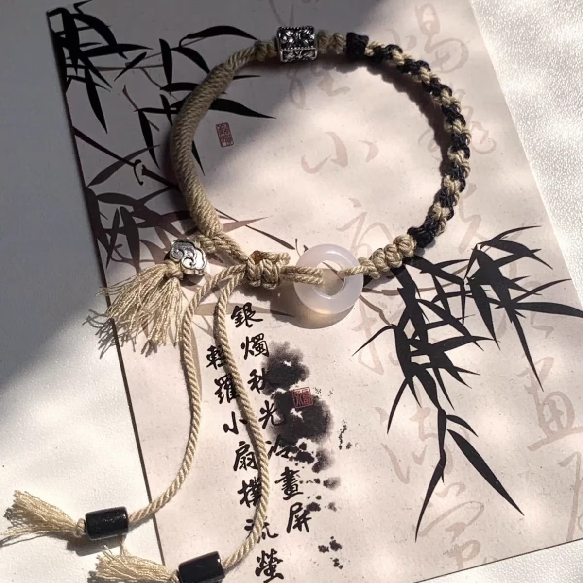 2024款网红爆款国风墨染编织平安扣手绳新中式简洁高颜值