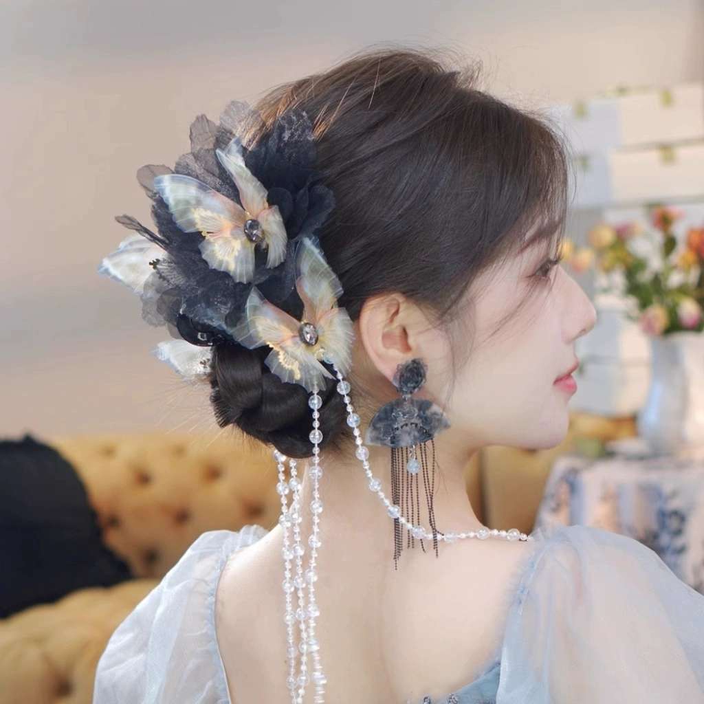 幻蝶流苏抓夹大号女2024新款高级感蝴蝶发夹头饰后脑勺盘发鲨鱼夹白底实物图