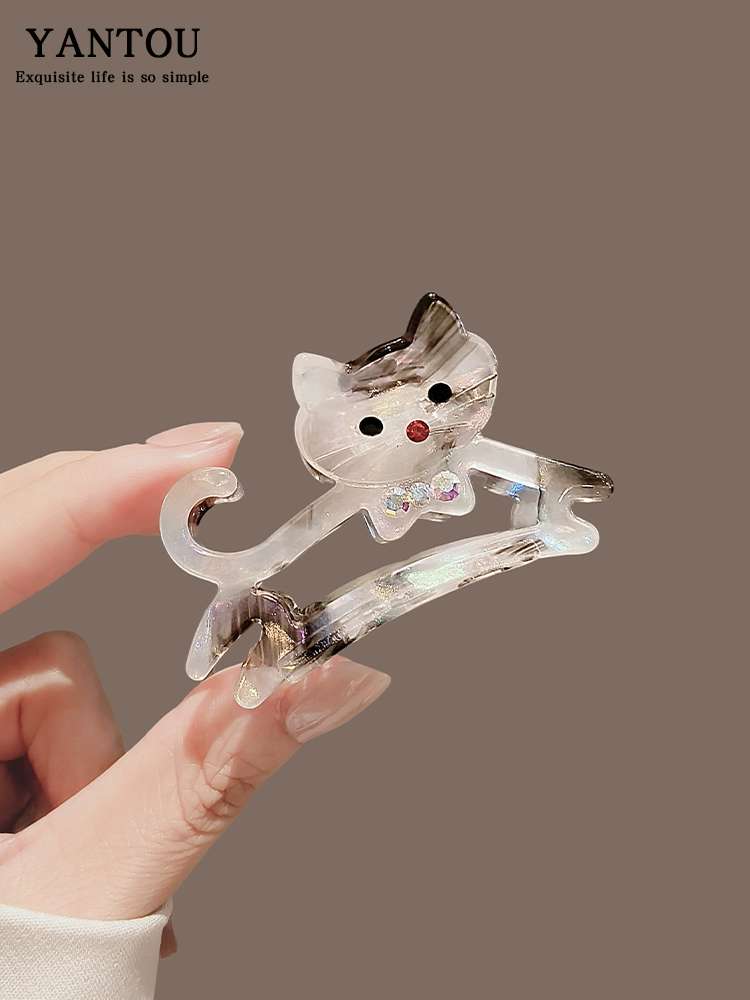 法式俏皮少女感猫咪中号鲨鱼夹抓夹减龄百搭舒适半扎发发抓发夹女细节图