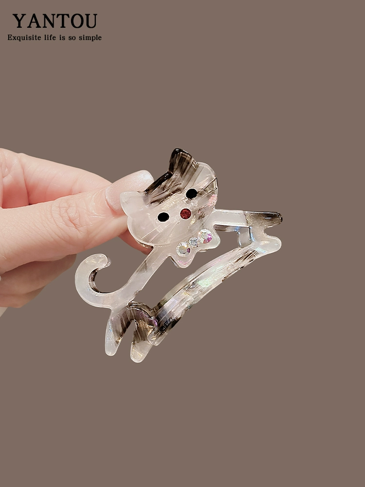 法式俏皮少女感猫咪中号鲨鱼夹抓夹减龄百搭舒适半扎发发抓发夹女详情图5