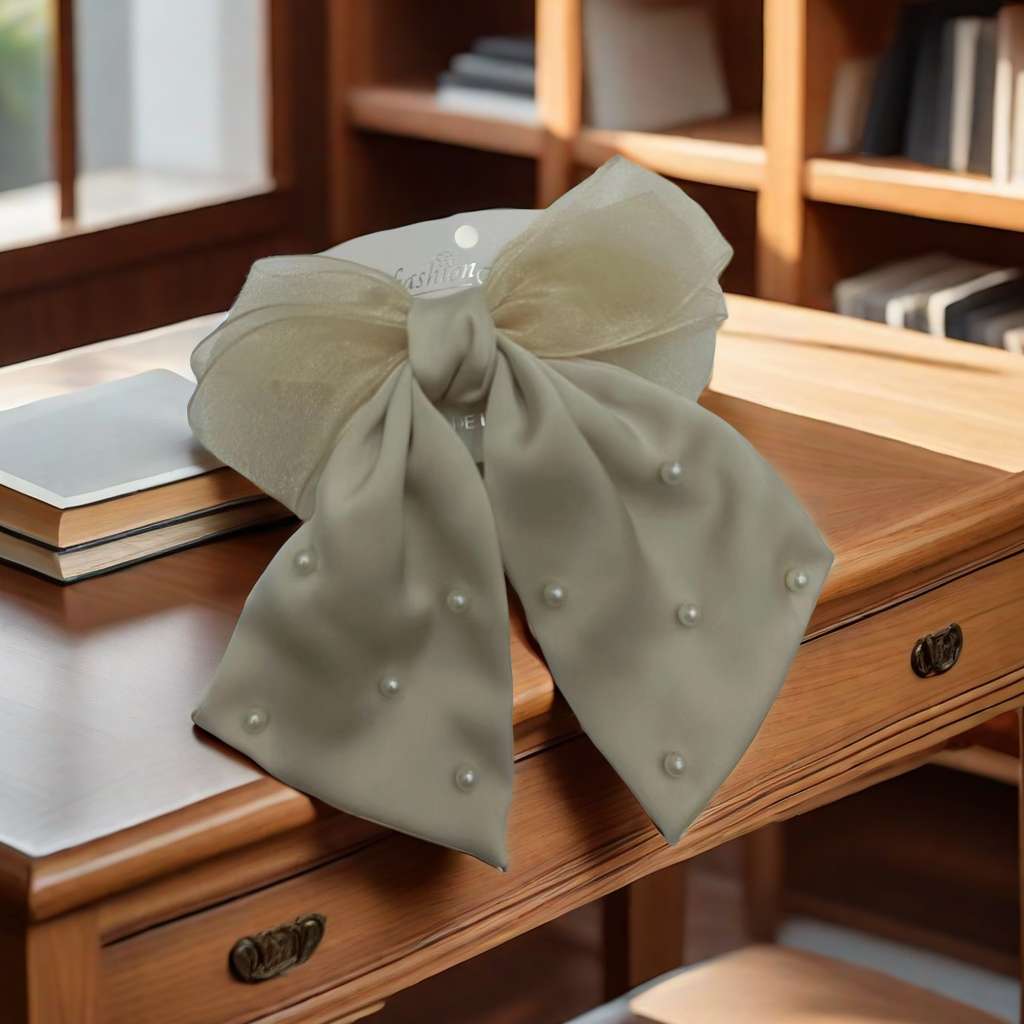 网纱大蝴蝶结珍珠大发夹弹簧夹韩国头发夹子发卡发饰高级感2024日韩新款发饰