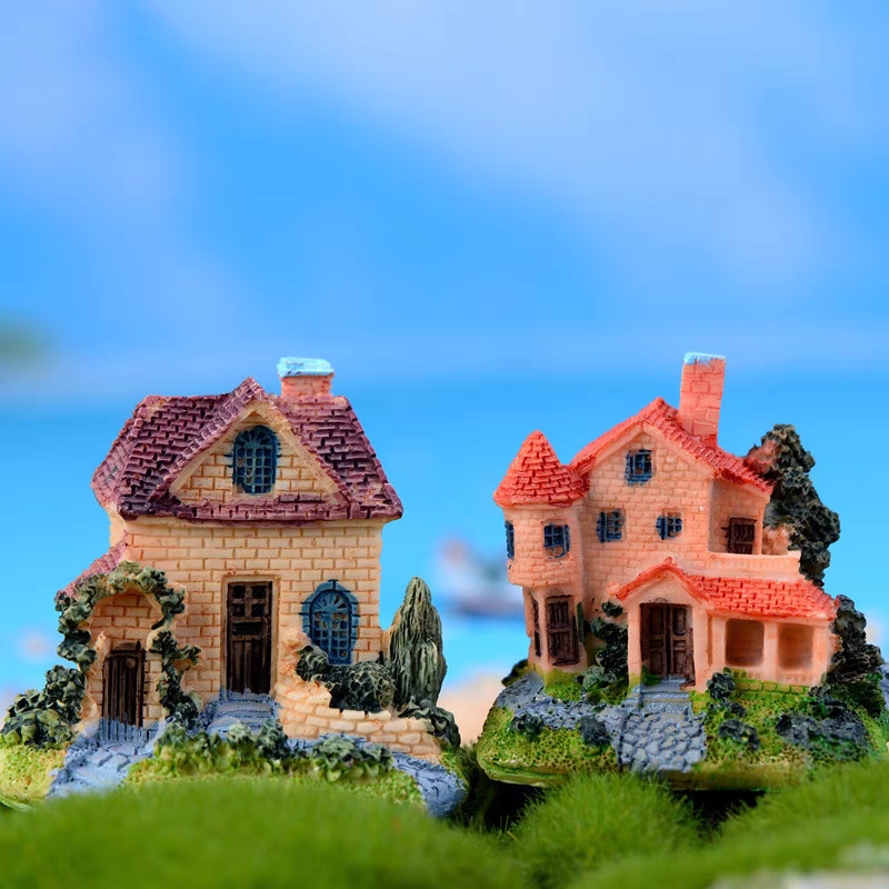 微景观房屋摆件树脂造景房子欧式大别墅卡通小屋模型摄影DIY装饰白底实物图