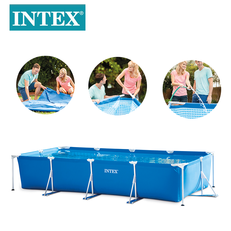 INTEX28273家庭长方形成人水池 pvc管架戏水池 儿童游泳池