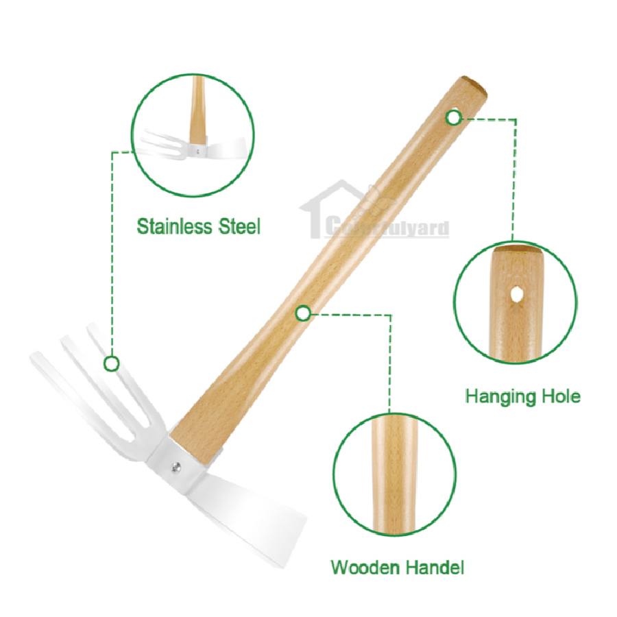 不锈钢草耙/锄头/耙子/花铲/铁锹/两用锄头/除草 /GARDEN TOOLS详情5