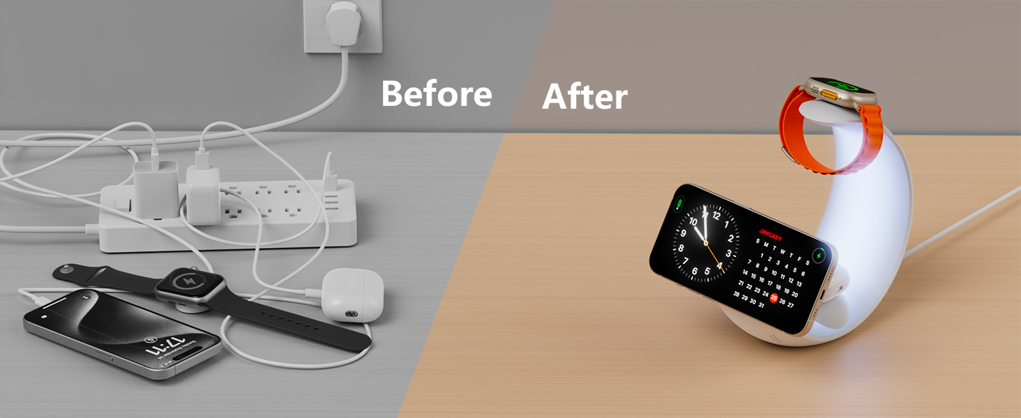 Little Moon Multi-functional magnetic wireless charger, 4-in-1 mobile phone wireless charger, watch, earphone wireless charger, RGB ambient light pic 10