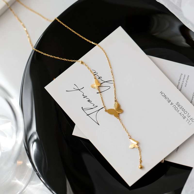 High-end design, butterfly tassel gold necklace, women's neckchain, light luxury, niche fashion, collarbone chain, elegant and non-fading necklace, women's dream, Fini xl007