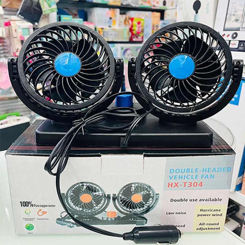 Ventilador a bordo de doble cabezal (encendedor enchufe 12v motor pequeño)