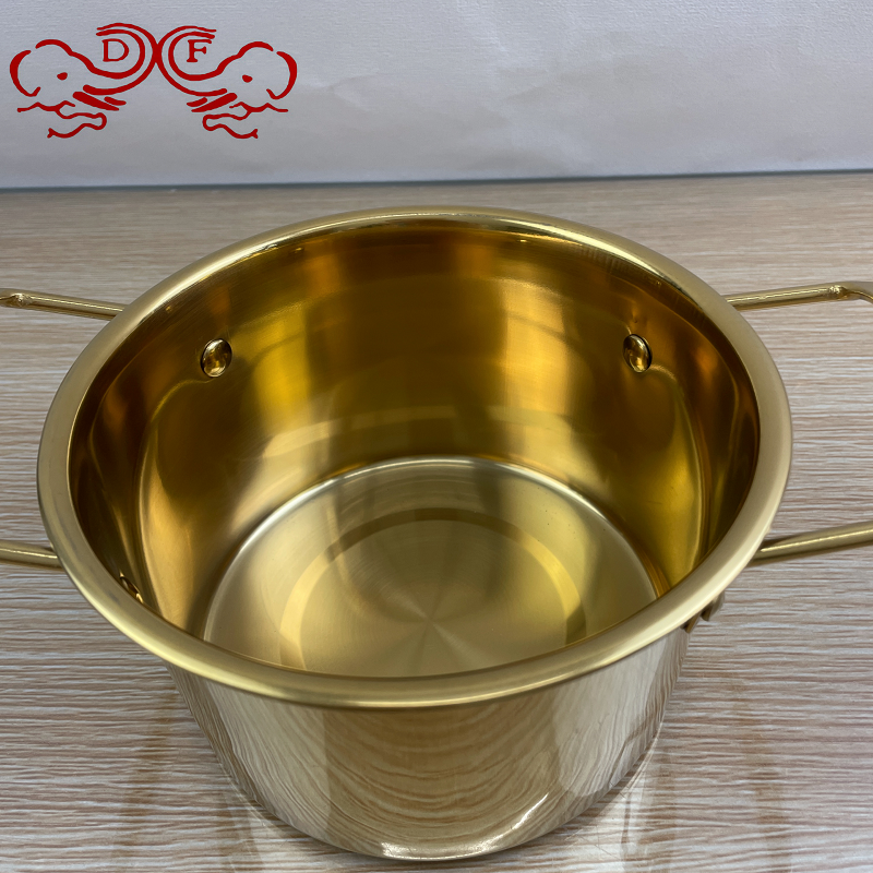 DF68787 Korean instant noodle pot, thickened stainless steel covered ramen pot, golden outdoor multi-purpose small hot pot soup pot, DF TRADINGHOUSE Specification image