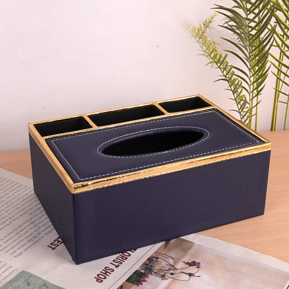 Multi-functional household tissue box, high-end European-style hotel and guesthouse leather tissue box, napkin box, customizable logo details Picture