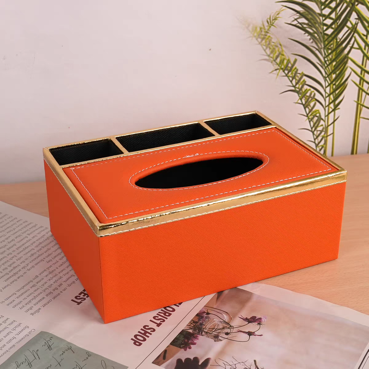 Multi-functional household tissue box, high-end European-style hotel and guesthouse leather tissue box, napkin box, customizable logo detail image 3
