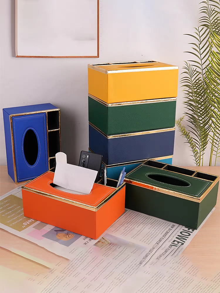 Multi-functional household tissue box, high-end European-style hotel and guesthouse leather tissue box, napkin box, customizable logo detail image 12