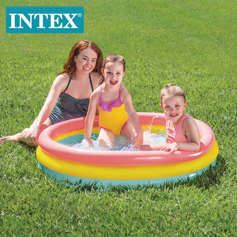 Wholesale of INTEX57422 fluorescent three-ring inflatable water pool, children's family ball pool, baby outdoor water play pool details Picture