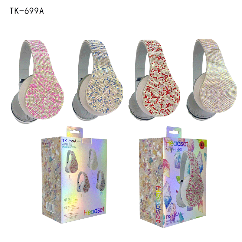 跨境新款TK699A头戴式镶钻蓝牙耳机钻石耳机无线蓝牙耳麦耳机
