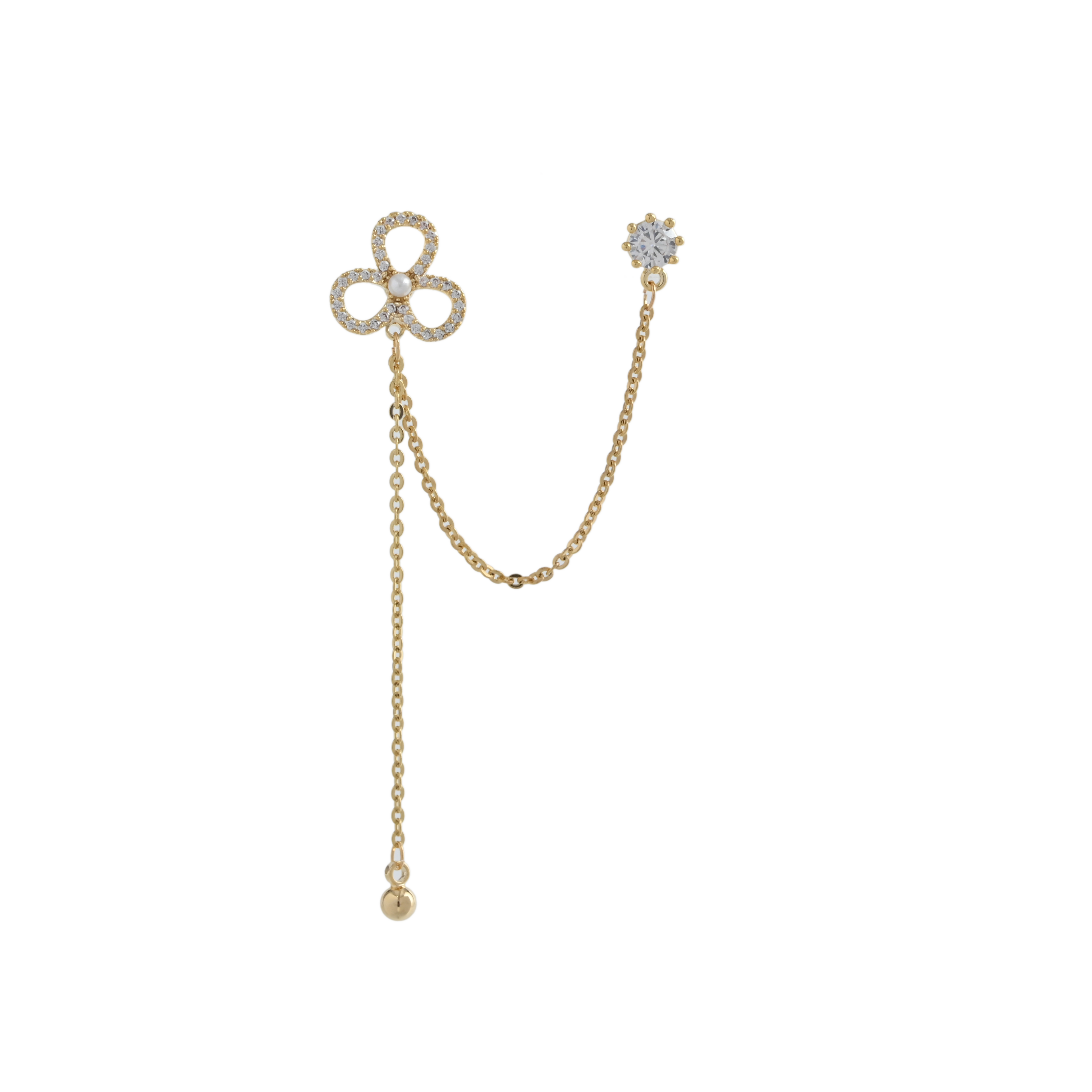 Xuhui brand exquisite and light luxury copper plated with real gold and inlaid with zircon 925 silver needle cloverleaf ear studs and ear hooks full figure