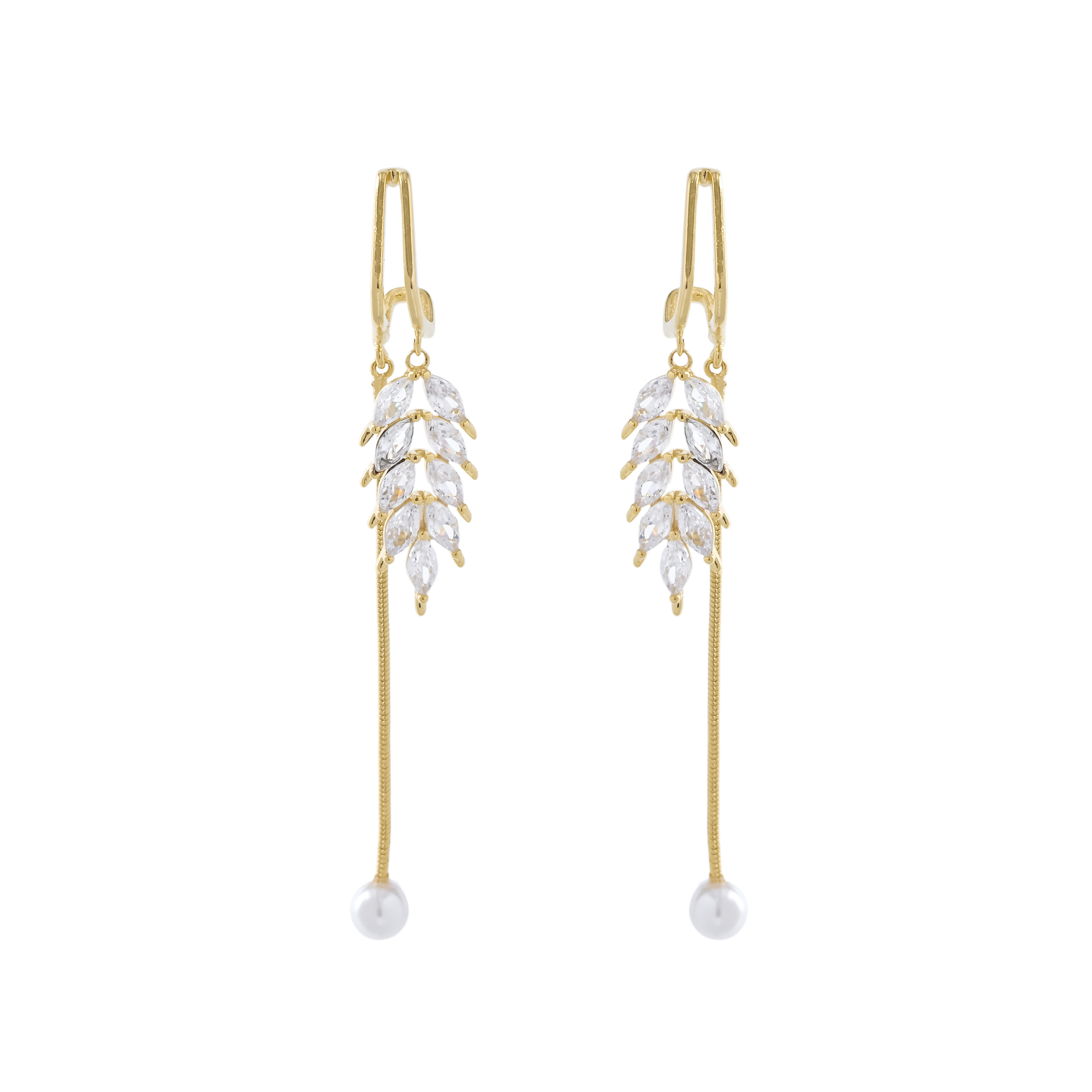 Xuhui brand's light luxury, fashionable and versatile 925 silver needle copper plated with real gold and zircon geometric wheat ear stud earrings details Picture