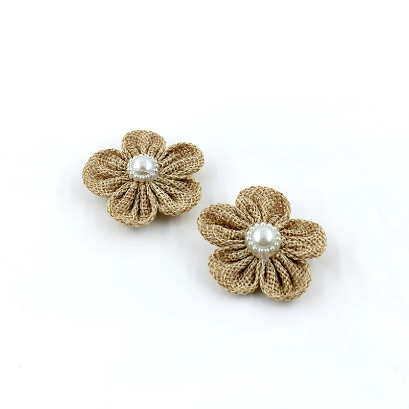 Place an order on your mobile phone or share and collect the best-selling diy accessories, semi-circular pearl imitation linen flowers, five-petal flowers in various colors, factory direct sales Item Picture