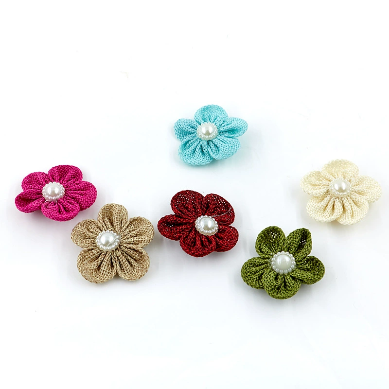 Place an order on your mobile phone or share and collect the best-selling diy accessories, semi-circular pearl imitation linen flowers, five-petal flowers in various colors, factory direct sales details Picture
