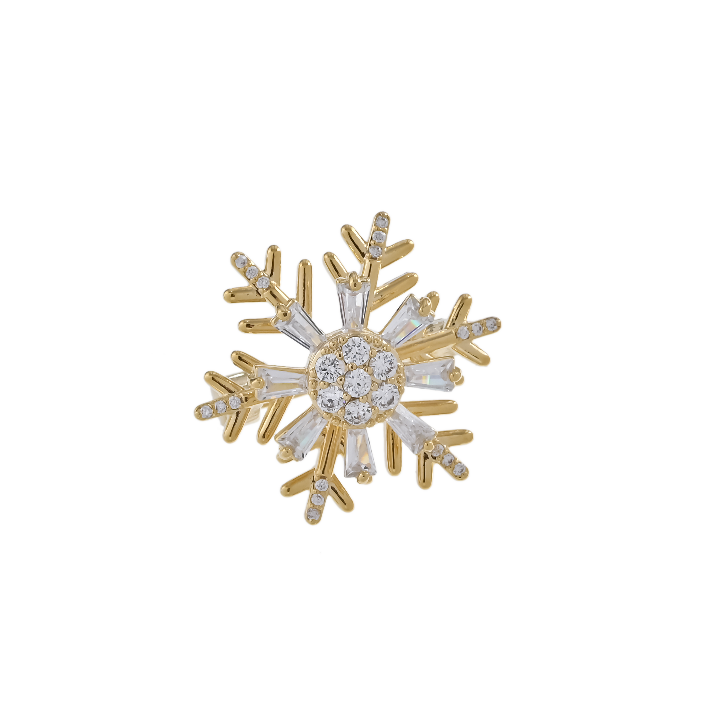 Xuhui brand copper-plated real gold inlaid zircon snowflake rotatable brooch and pin decoration, fashionable and versatile brooch accessories, multiple women's styles to choose from details Picture