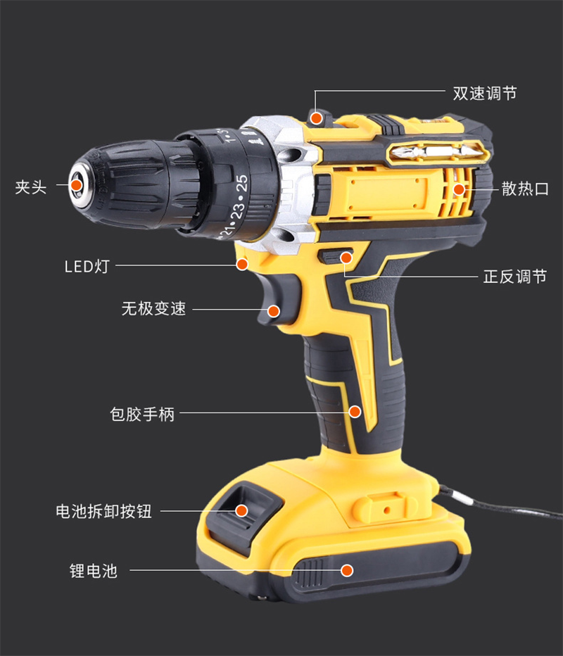Wholesale of functional lithium battery drill and screwdriver sets, rechargeable hand drills, impact drills, household hand drill toolboxes pic 2