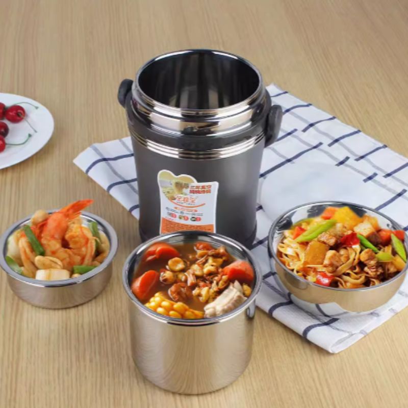 Jintibao 304 stainless steel three-ring vacuum steaming insulated pot for students, 3-layer extra-long insulated bucket, sealed and portable, 1.2L/1.6L/2L/2.5L/3L details Picture