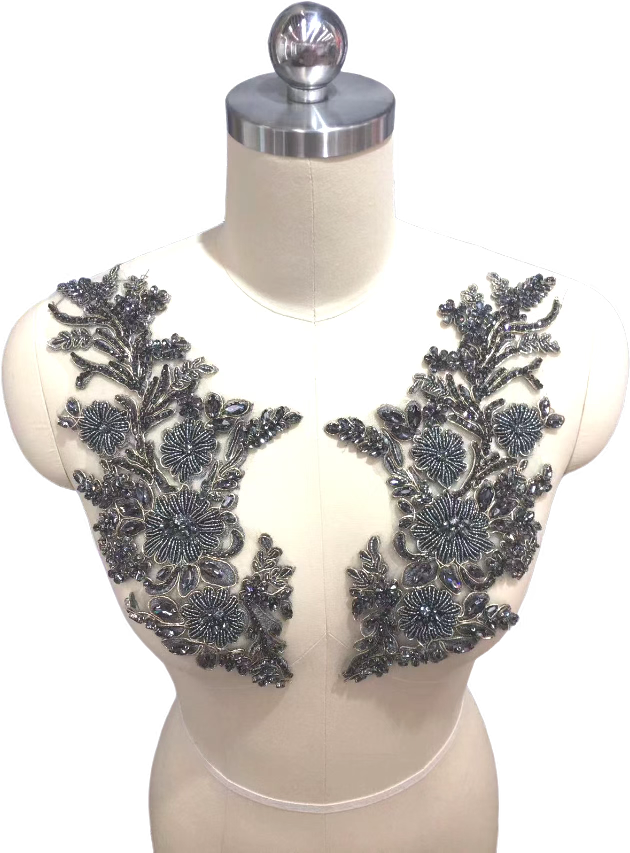 重工水钻布贴花婚纱礼服辅料DIY手工缝珠对花饰品