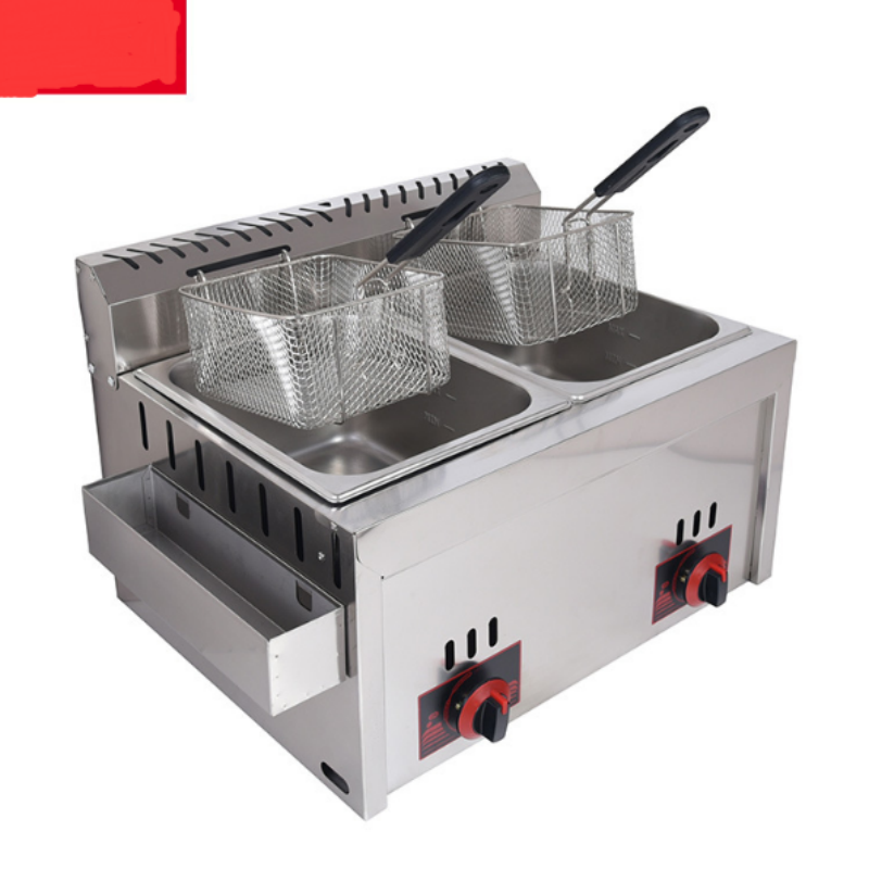 Gas Fryer Double Cylinder Double Screen Oil Fryer Fryer French Fries Fryer Snack Machine Stall Stall details Picture