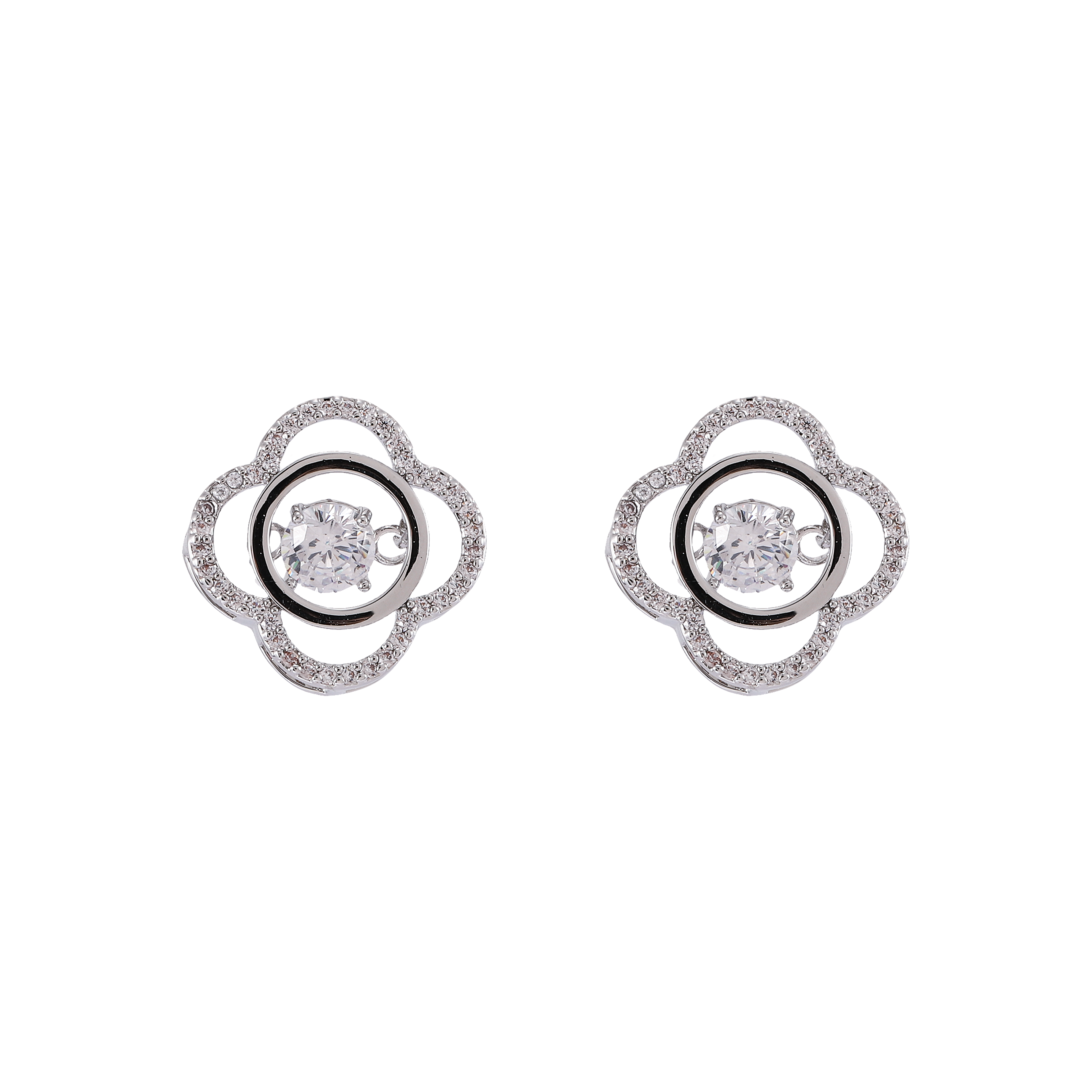 Xuhui brand exquisite and light luxury copper plated with real gold and zircon 925 silver needle four-leaf clover luxurious design fashionable stud earrings details Picture