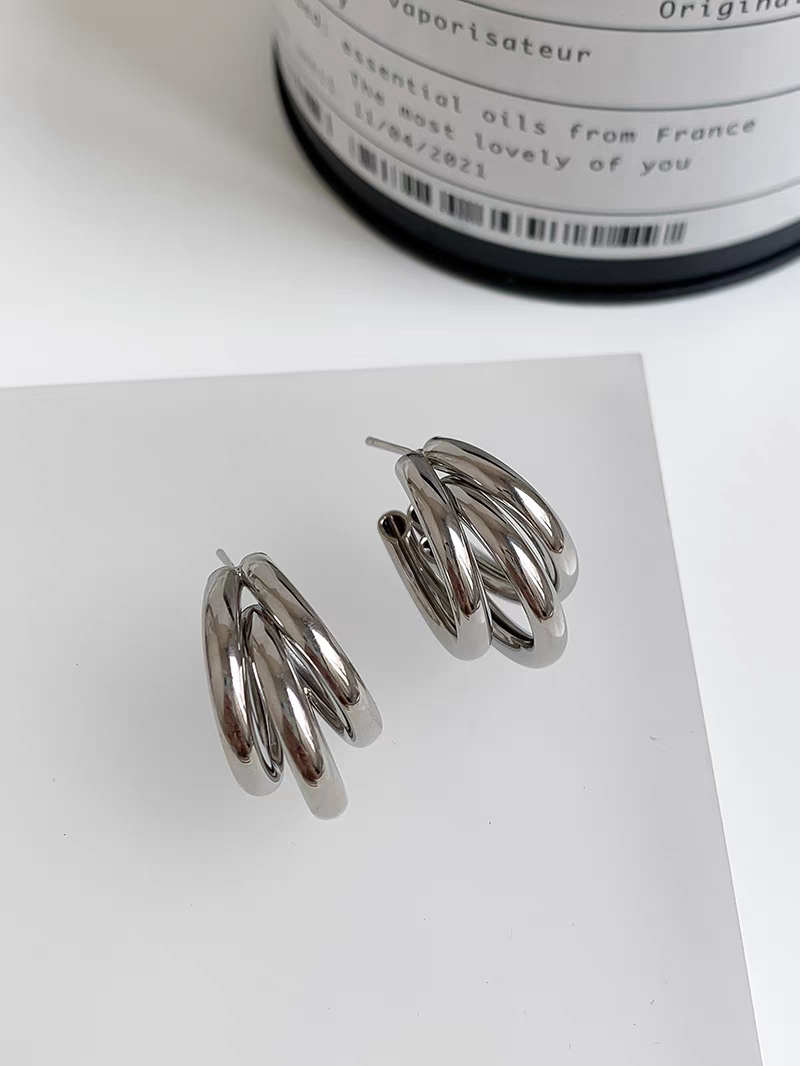 S925银针欧美ins风夸张金属爪子三环圈圈耳环冷淡风个性潮人网红耳饰高级感耳饰小众简约大气质感耳环