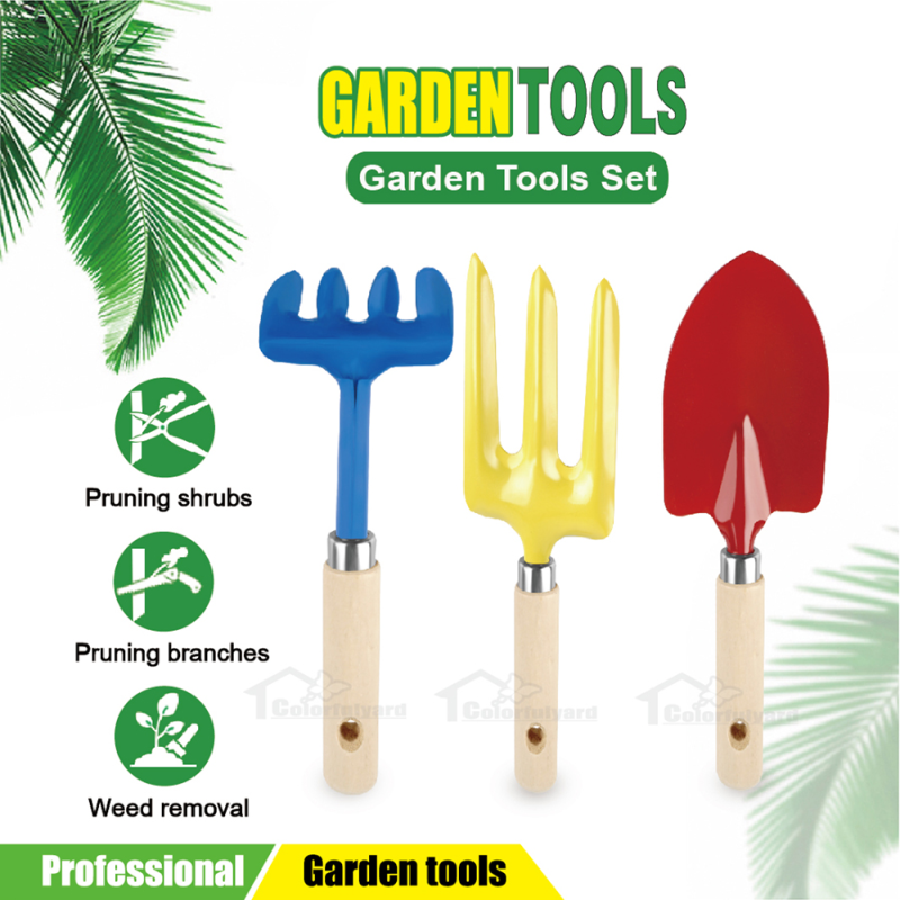 园林铲/花园铲工具三件套/锄头/花铲/草耙/三叉耙/GARDEN TOOLS详情2