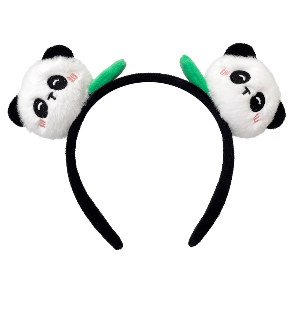 2024新款熊猫发箍立体卡通可爱熊猫耳朵花花发卡头箍成人发捆头饰