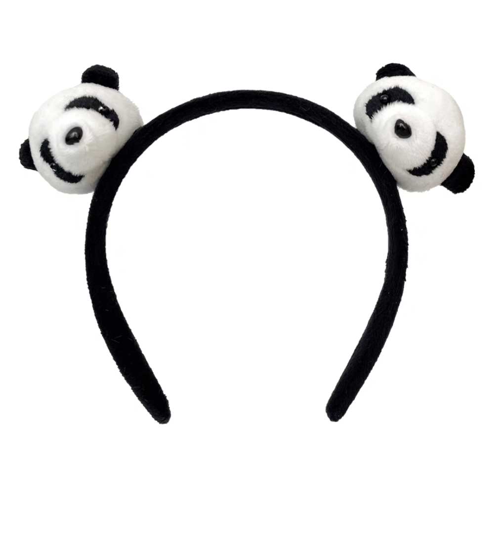 2024新款熊猫发箍立体卡通可爱熊猫耳朵花花发卡头箍成人发捆头饰详情图2