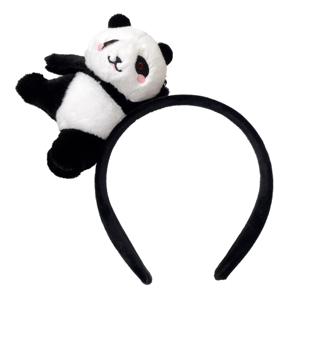 2024新款熊猫发箍立体卡通可爱熊猫耳朵花花发卡头箍成人发捆头饰细节图