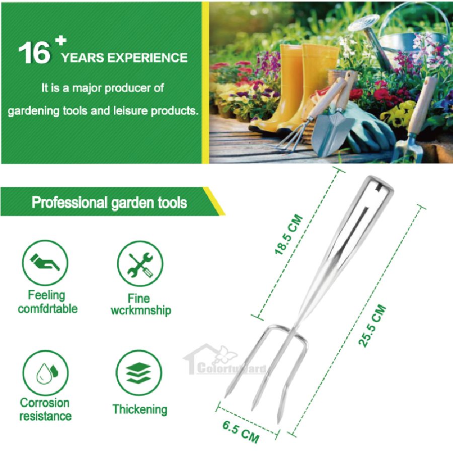 不锈钢三叉耙/园林耙/两用锄头/起苗器/三叉铲/GARDEN TOOLS详情4