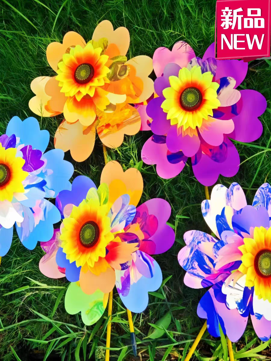 Colorful gradient double-layer windmill children's toys, hand-held gifts, outdoor seven-color windmills wholesale, street stall small commodities detail image 4