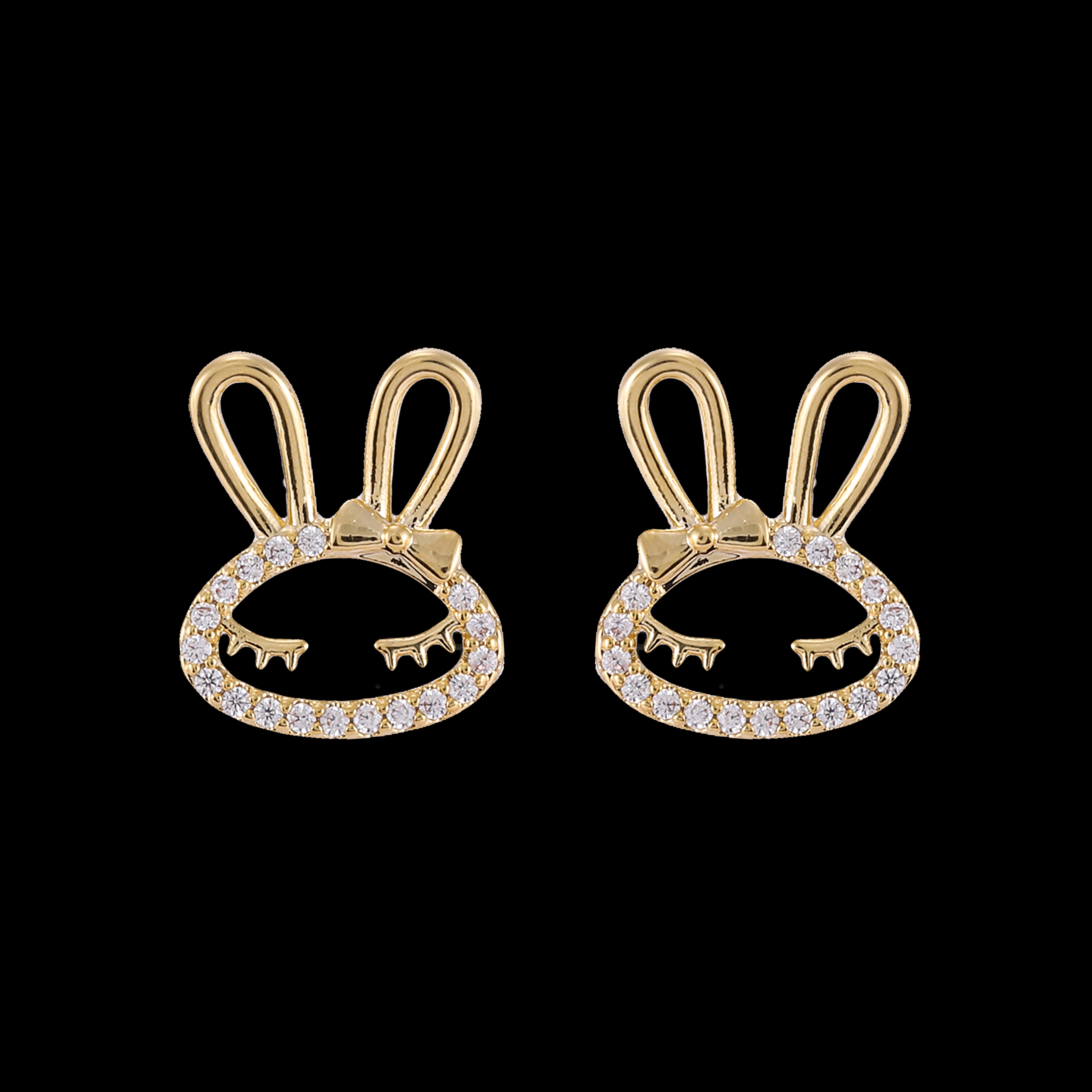 Xuhui brand exquisite and light luxury copper plated with real gold and set with zircon 925 silver needle, sweet rabbit design fashionable stud earrings Specification drawing
