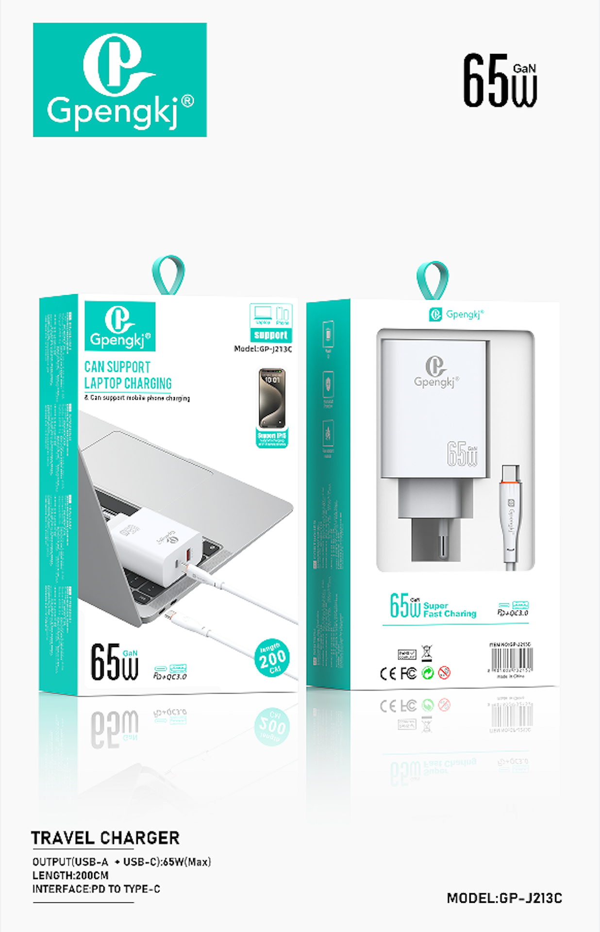 65W Gallium Nitride Charger For Laptop Ipad Multi-Port Flash Charge 2 Meter Line Fast Charge Head Set (Price Negotiable) details Picture