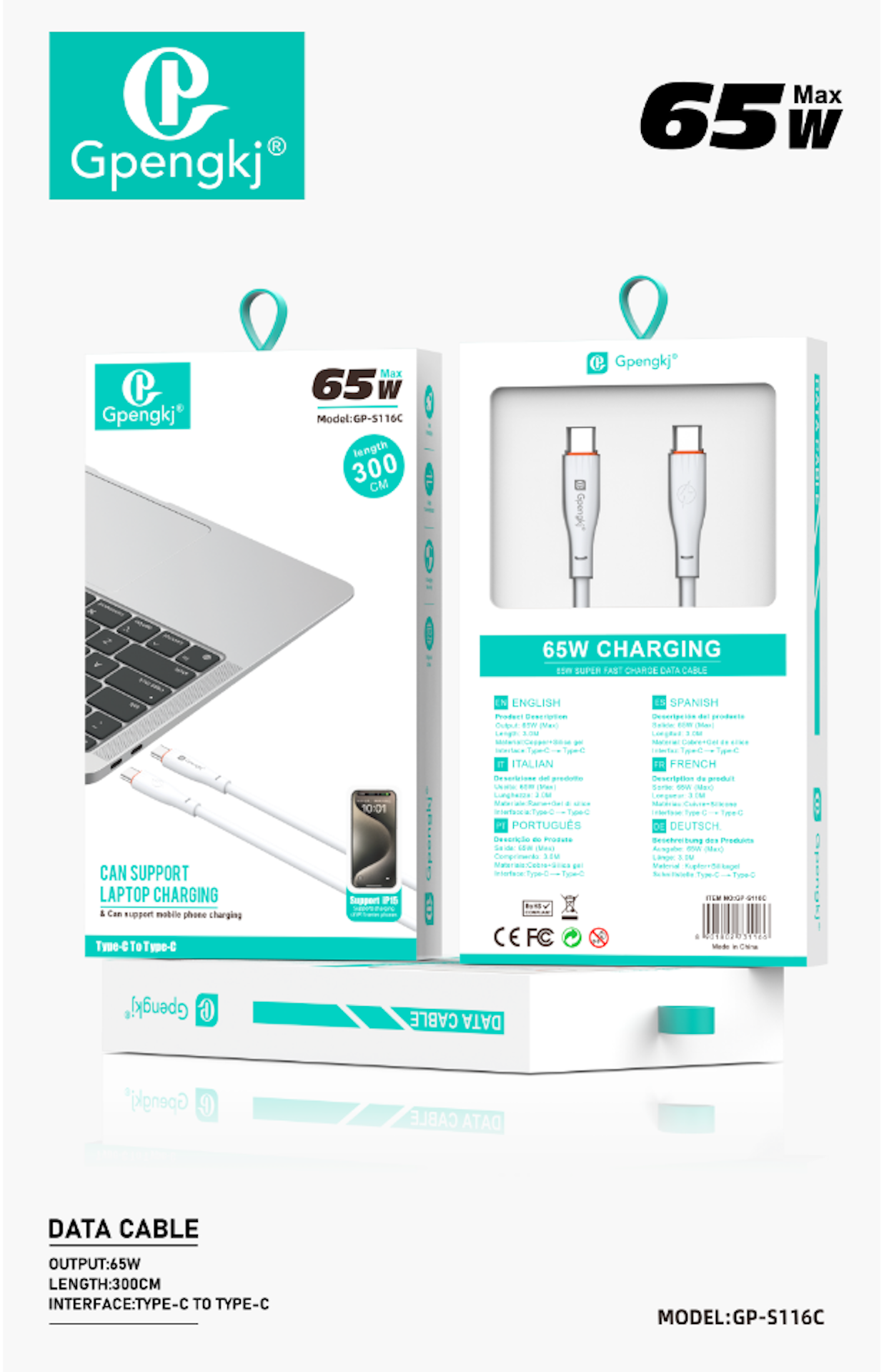 Super Long 3 Meters 65W For Computer Charging Data Cable Super Fast Charging Laptop Matebookxs/Xpro Honor Tablet Dual-Head Type-C Data Cable (Price Negotiable)