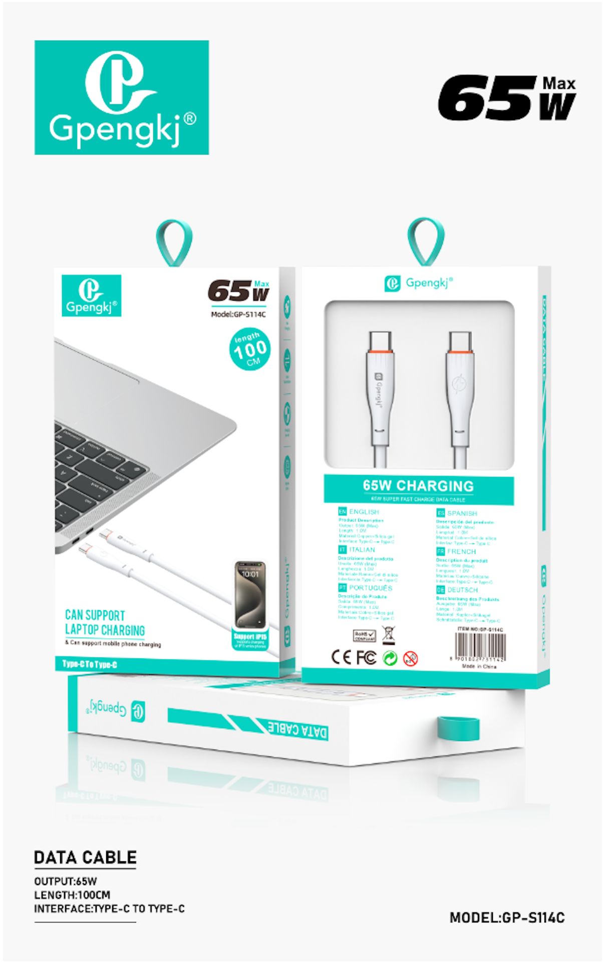 1.65W For Computer Charging Data Cable Super Fast Charge Laptop Matebookxs/Xpro Honor Tablet Dual-Head Type-C Data Cable (Price Negotiable)