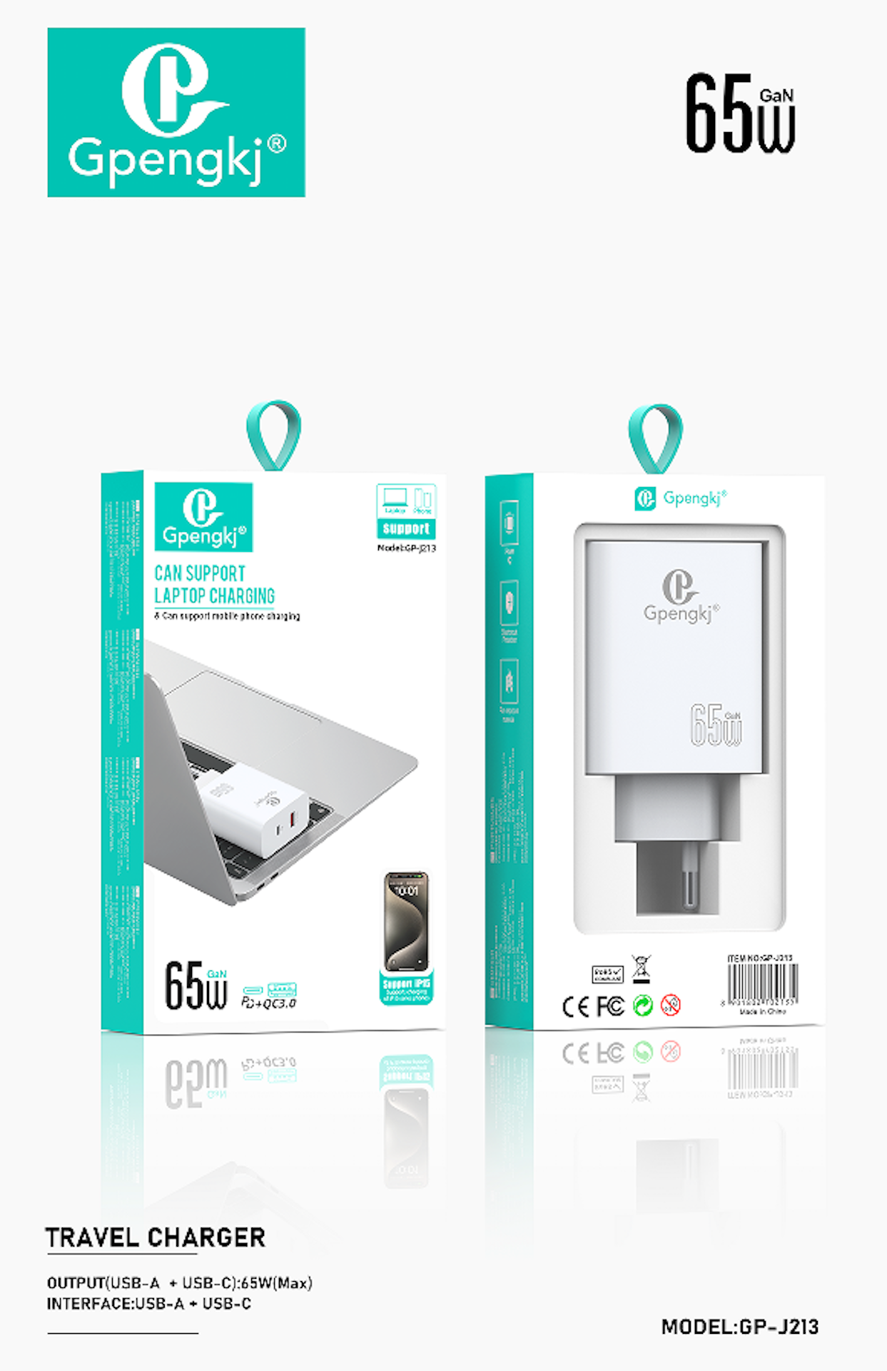 65W Gallium Nitride Charger For Laptop Ipad Multi-Port Flash Charge 2 Meter Line Fast Charge Head Set (Price Negotiable)