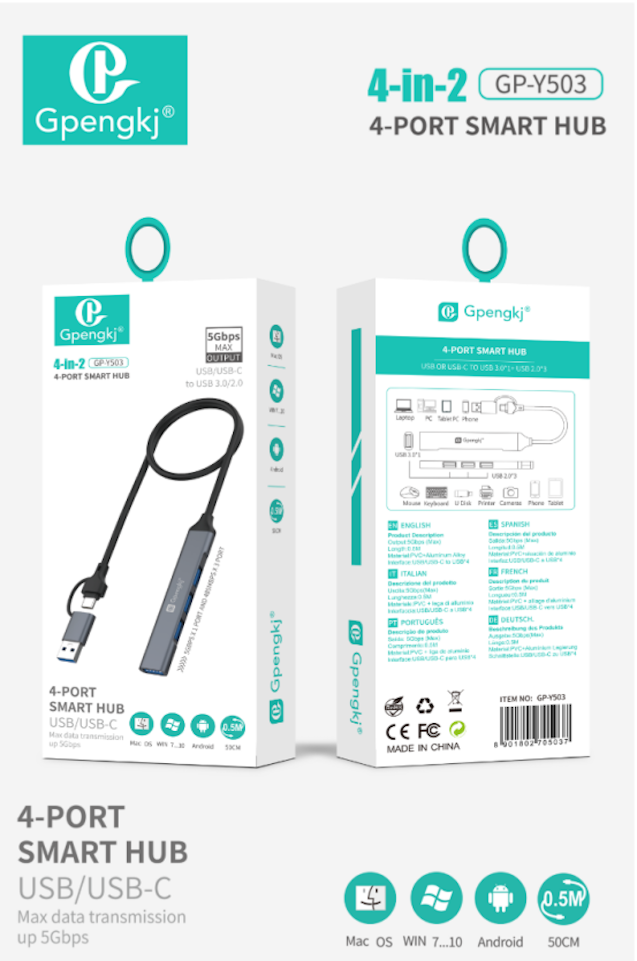 Usb3.0 Extender Multi-Port Splitter Notebook Type-C Docking Dock Extension External Switching U-Disk Powered Laptop Switching Interface (Price Negotiable)