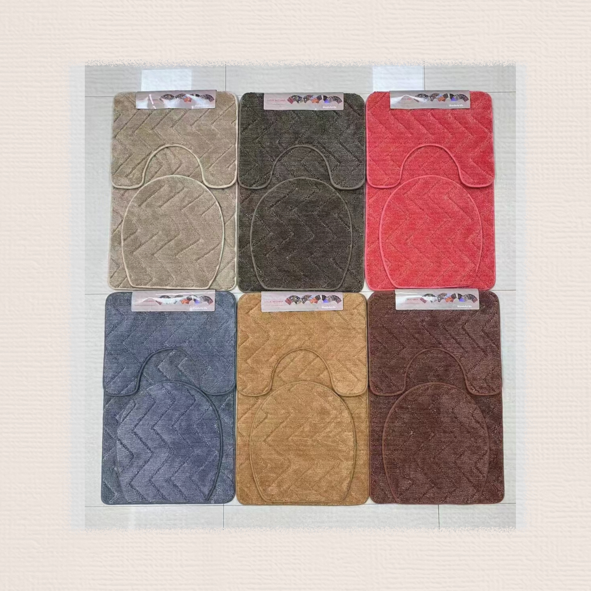 New solid color super fiber toilet three-piece set anti-slip mat, foot mat, door mat, living room mat, bed mat, bathroom mat, kitchen mat, student anti-slip mat, size 50*80+50*40+40*38cm full figure