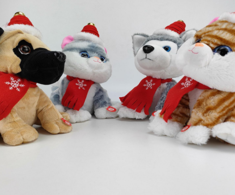 Christmas Cat, Christmas Dog, Christmas series children's toys: Imitating words +3 animal chirping songs + Seated rotating figurine children's toys