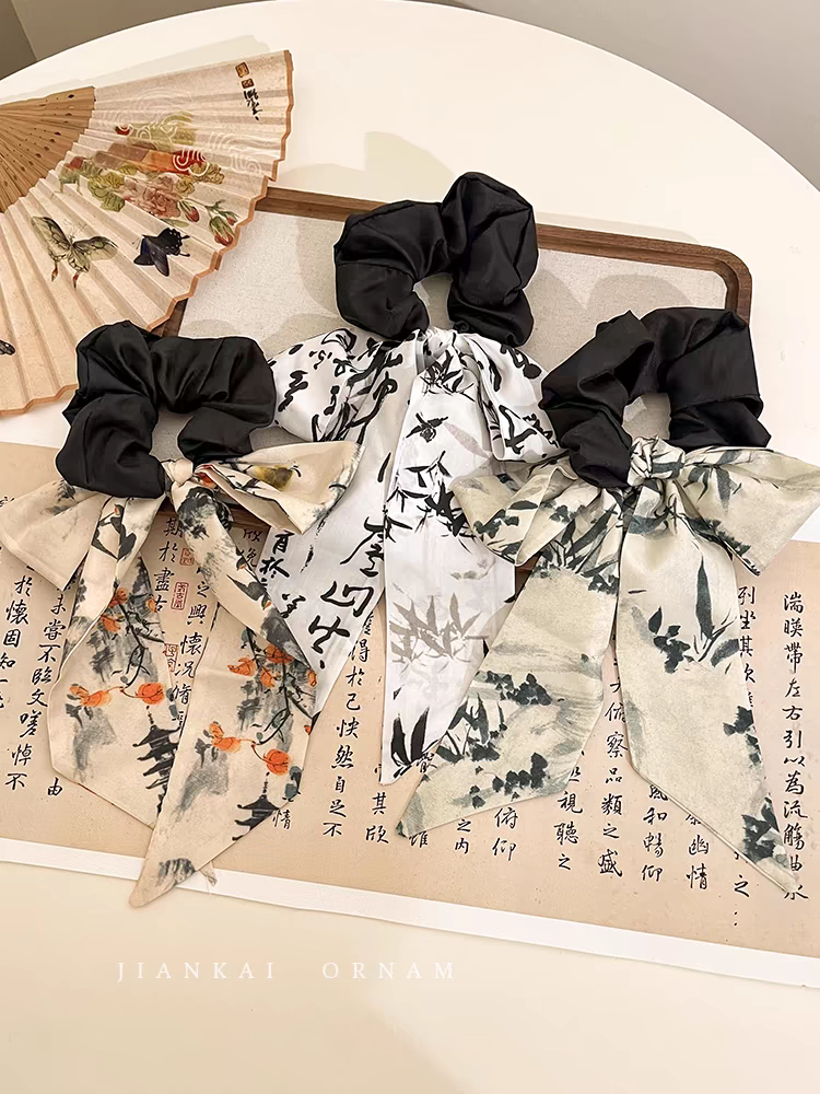 Chinese-style bow, ribbon, large intestine hair band, women's 2024 new high-end hair tie, hair tie, rubber band, hair accessory, hair tie