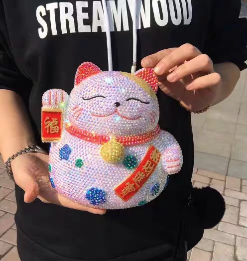 diy手工点钻招财猫家居摆件开业收银台发财猫创意搪胶存钱罐白底实物图