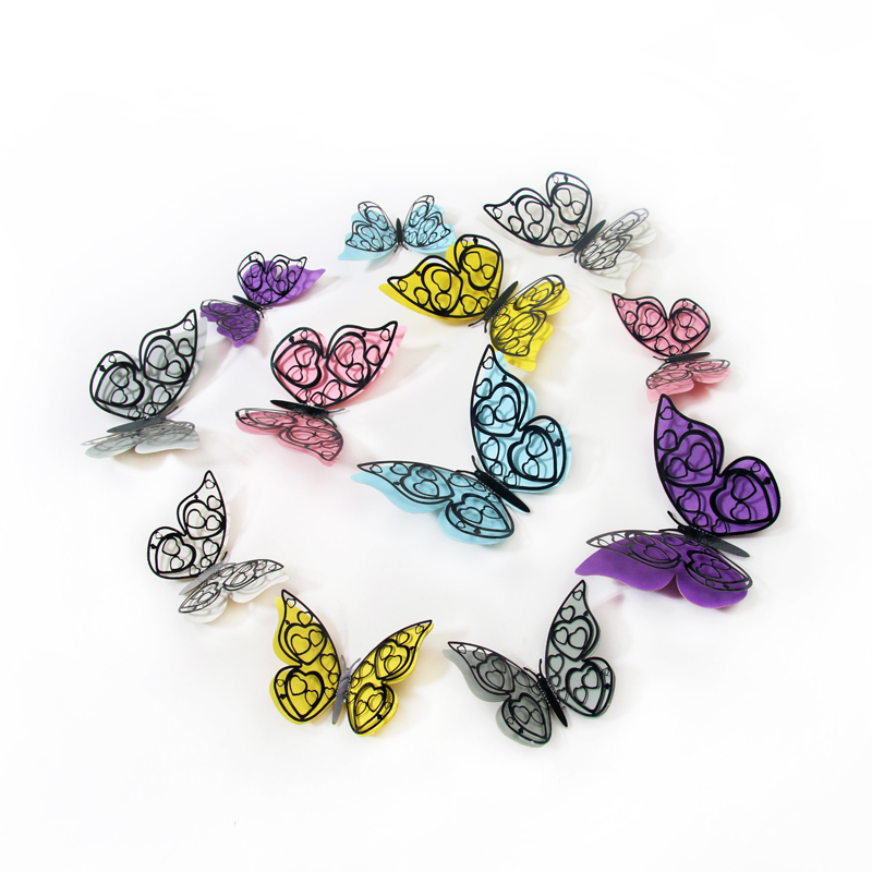 3d双层蝴蝶装饰镭射镂空蝴蝶 PVC仿真蝴蝶3D立体装饰