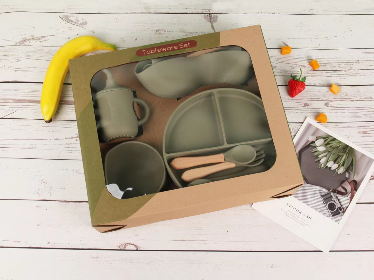 Children's tableware set, baby products, silicone bowls, forks, spoons, baby food bowls, plates, food-grade silicone plates Specification image